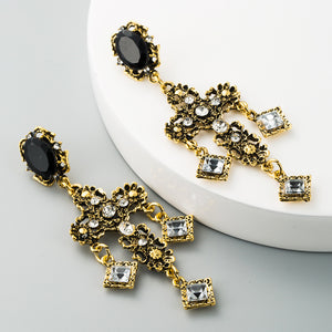 Stone Cross Drop Earrings