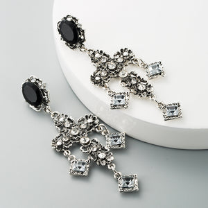 Stone Cross Drop Earrings