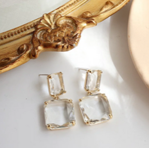 Crystal  Clear Square Drop Earrings