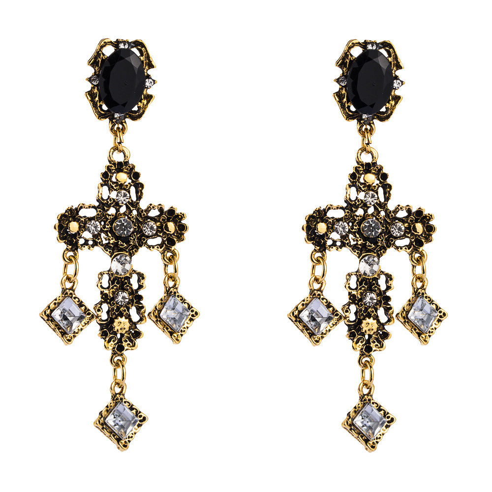 Stone Cross Drop Earrings
